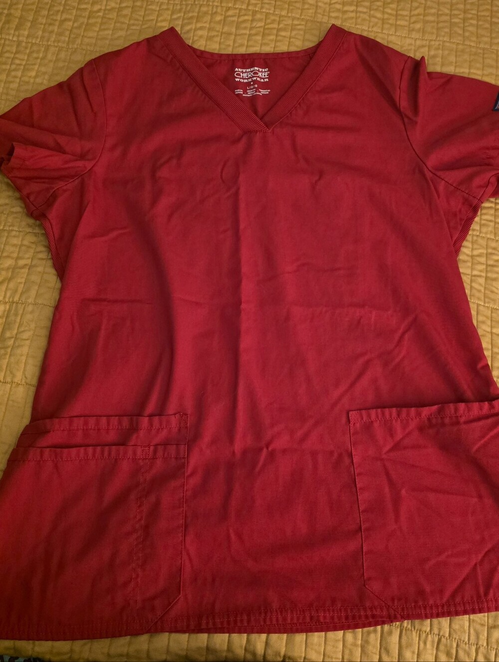 Cherokee Womens V‑Neck Scrub Top in Bright Red Size LG